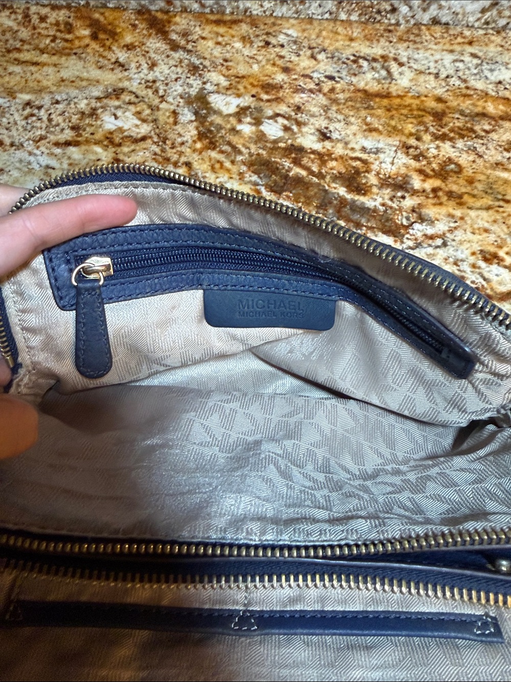 Michael Kors Dark Blue Leather Crossbody with Gold Hardware - Picture 8 of 11
